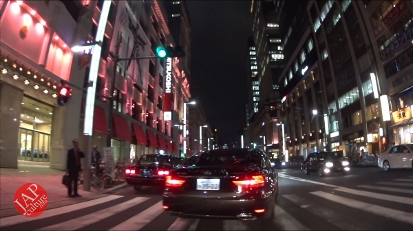 Ginza Chuo dori, Central street [Riding view] at night. elegant neon sing town_0008